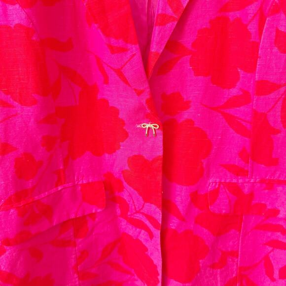 KATE SPADE NEW YORK | Classic Rose Blazer Red Pink Floral Bow Button | Large - Picture 6 of 9